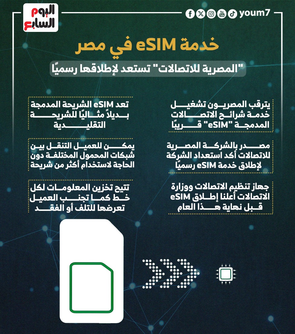 خدمة eSIM في مصر.. "المصرية للاتصالات" تستعد لإطلاقها رسميًا (إنفوجراف)