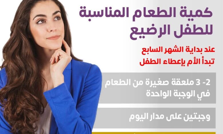 الصحة توضح كمية الطعام المناسبة للطفل الرضيع عند بداية الشهر السابع.. إنفوجراف