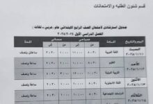 جدول امتحانات صفوف ابتدائى بمدارس إدارة أبو النمرس التعليمية